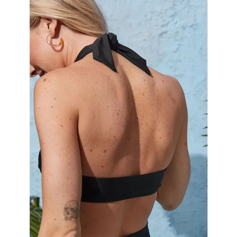 Aerie NWT Black Crossover Halter Bikini Top Size M